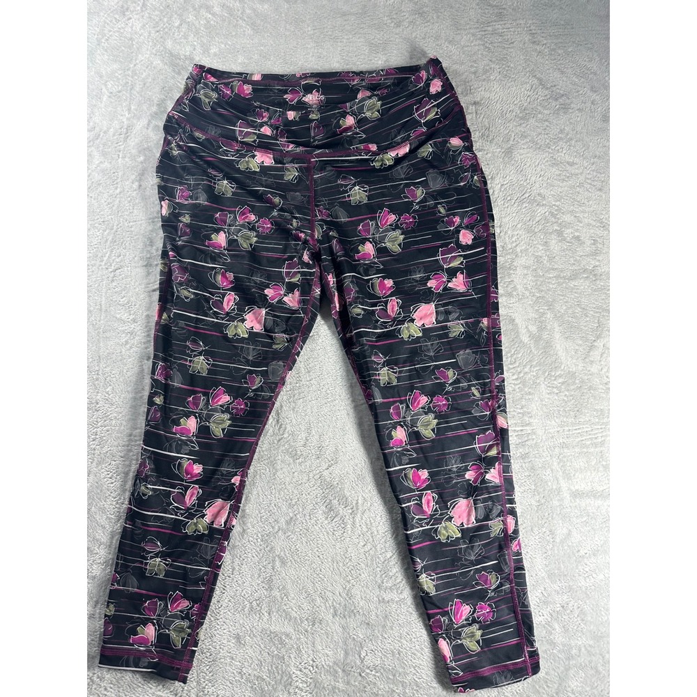 ZELOS Curvy Floral Stripe Leggings Activewear Pants 2X Made in El Salvador